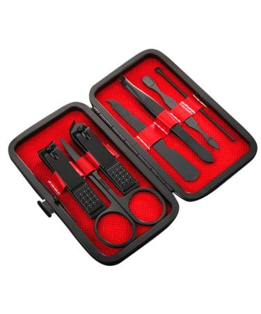 PSGS 7pcs Stainless Steel Manicure Nail Clippers Cutter Pedicure PU Lining Travel Hygiene Kit (Color : Red)