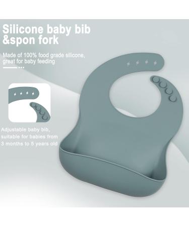 Sage/Ether Silicone Baby Feeding Set - 10 Pieces | Led Weaning Supplies with Utensils, Suction Plates, Bowls, Bibs, Placemat, Sippy Cups - Buy Now! - Buy Online on GoSupps.com