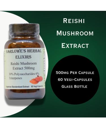 Barlowe's Herbal Elixirs Reishi Mushroom Extract Supplement | Red Reishi | Ganoderma Lucidum |30% Polysaccharides| 6% Triterpenes | 500mg | 60 Veggie Capsules - Buy Online on GoSupps.com
