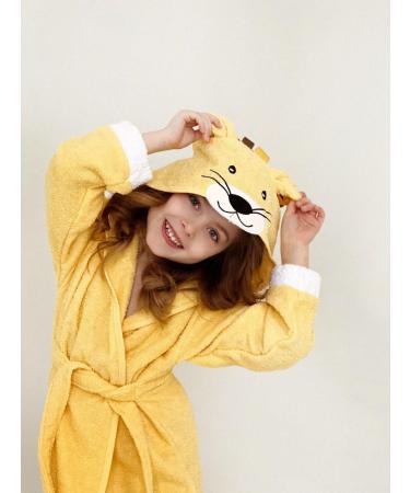 Ely Parker Kids Bathrobe - Super Soft Turkish Cotton Hooded Towel for Boys & Girls Lion Yellow Age 13-14 - Buy Online on GoSupps.com