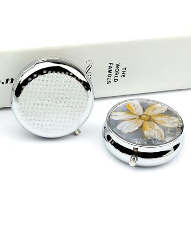 Travel Pill Box - 3 Compartment Portable Medicine Organizer with Yellow & White Floral Design - Perfect for Pocket & Handbag - Buy Online on GoSupps.com