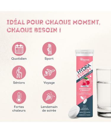 HydraFresh - Pastilles hydratation Effervescentes - Magn sium lectrolytes Calcium Vitamines C et B - Compl ment alimentaire nergie saveur Cerise - Sans Sucres - Fabriqu en France - Buy Online on GoSupps.com