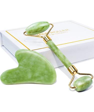 BAIMEI Jade Roller & Gua Sha Set Face Roller and Gua Sha Facial Tools for Skin Care Routine and Puffiness-Green A-green