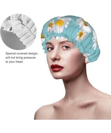 JGPYE Reusable White Daisy Floral Shower Cap for Women - Waterproof Double Layers Bathing Hair Hat - One Size Fits All - Elegant Floral Design - Buy Online on GoSupps.com