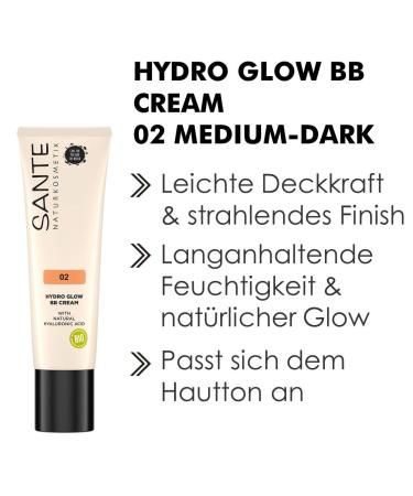 SANTE Hydro Glow BB Cream 02 Medium-Dark - Vegan & Natural Cosmetics with Hyaluronic Acid & Organic Extracts - 30ml - Buy Online on GoSupps.com