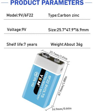 YKM 9V Batteries for Smoke Detectors - Carbon Zinc 2 Pack - Reliable & Long-Lasting - Buy Online on GoSupps.com