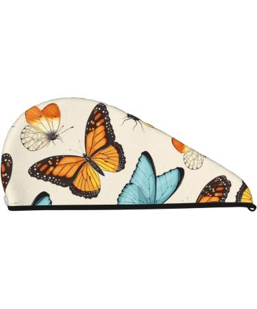 Microfiber Hair Drying Cap for Curly & Thick Hair - Soft Absorbent Butterflies Towel Wrap with Button - Quick Drying Hair Towel - Buy Online on GoSupps.com