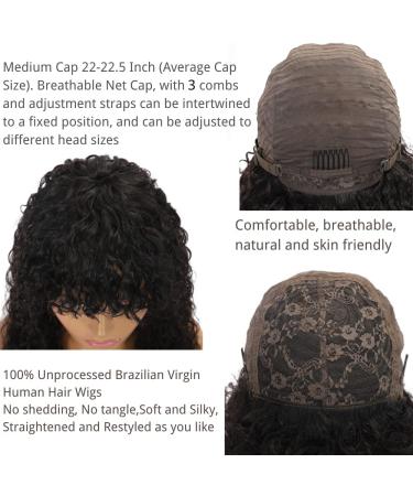 Acantam 150% Density Kinky Curly Wig with Bangs - Grade 10A Virgin Human Hair, Non-Lace Front Wig for Black Women - Natural Black, 16 Inch - Buy Online on GoSupps.com