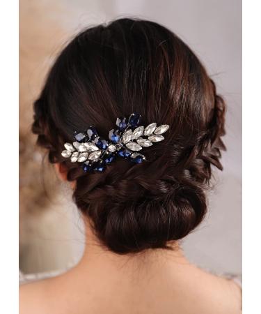 Kercisbeauty Dark Blue Crystal Hair Comb Wedding Bridal Bridesmaide Hair Accessories Shiny Handmade Girls Prom Hair Piece (Dark Blue)