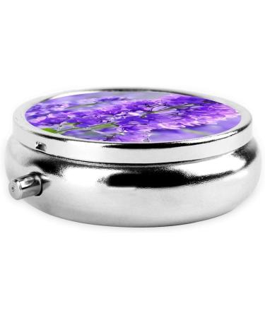 Purple Lavender Flowers Mini Round Pill Box | 3 Compartment Portable Organizer for Travel & Home - Buy Online on GoSupps.com