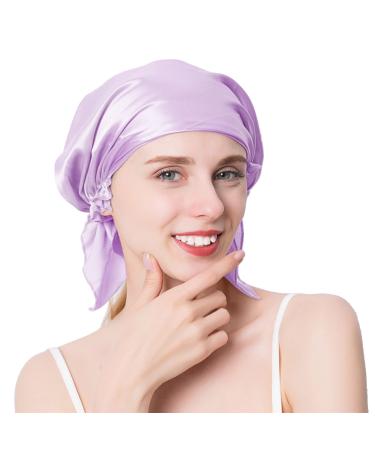 100% Mulberry Silk Bonnet for Sleeping-Lavender Silk Hair Bonnet for Frizzy Natural Curl Hair-Gift for Ladies