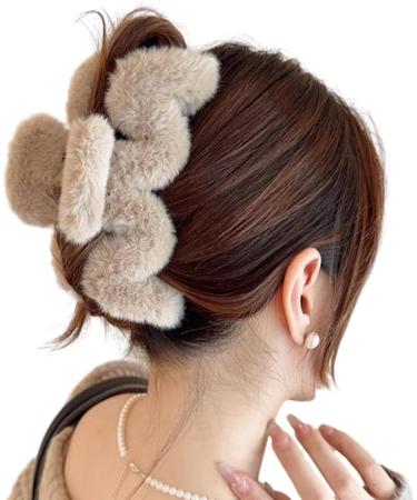 xbiez Wavelike Shape Hair Claw Clip for Women Big Hair Clip Hair Banana Jaw Clamp Plush Hair Grab Female Winter Hair Ornament Coffee color - Buy Online on GoSupps.com