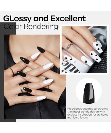 Modelones Gel Nail Polish Set - 2 Pcs (15 ML) Black & White Soak Off LED - Perfect for Halloween Nail Art - Ideal Home Gift for Women & Girls - Buy Online on GoSupps.com