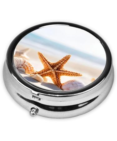 Beach Theme Round Pill Box - 3 Compartment Portable Travel Organizer | Mini Decorative Pocket Medicine Holder - Buy Online on GoSupps.com