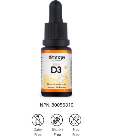 Orange Naturals - Vitamin D3 Drops - Liquid Natural Orange Flavour- 400IU for Kids - 15ml - Cholecalciferol Vitamin D3 Liquid Drops - Bone Health Teeth Health & Immune System Support - Buy Online on GoSupps.com