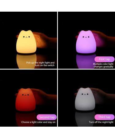Cute Cat Lamp Kids Night Light for Girls Bedroom with Tap Control 7 Colors Kitty Lamp Birthday Gifts for Baby Toddler Teen Children Boys Portable Silicone Soft Kawaii Nightlight Nursery Room Decor - Buy Online on GoSupps.com