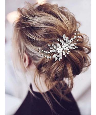 Yean Bride Leaf Pearl Wedding Hair Comb - Rhinestone Hair Accessories (Silver) - Buy Online on GoSupps.com