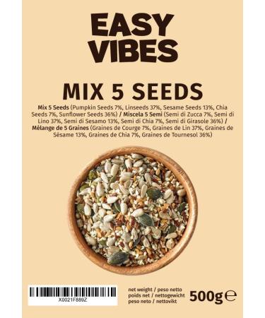 Easy Vibes - Mix of 5 Seeds (500g) | 5 Seeds (Squash Flax Chia Sunflower Sesame) | Ideal for bread salads or yogurts - Buy Online on GoSupps.com