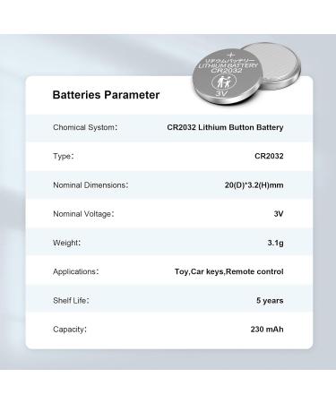 CR2032 3V Button Cell Lithium Battery ECR2032 DL2032 Coin Cell CR 2032 Batteries for AirTag Car Keys Scales Dog Collars Garage Door Remote Thermometer 20pcs - Buy Online on GoSupps.com
