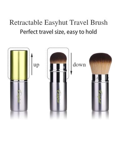 Retractable Kabuki Makeup Brushes Set - 2 Pc Portable Foundation Blush & Powder Brushes for Liquid Cream Cosmetics Travel - Silver Green - Buy Online on GoSupps.com
