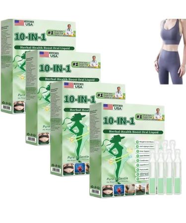 2025 New10-in-1 Herbal Health Boost Oral Liquid Advanced Herbal Health Solution Oral Liquid for Women and Men Natural Supplement Drops - Promote Intestinal Digestio (4 Boxes)