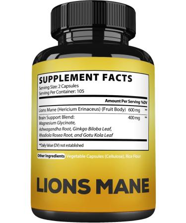 Satoomi Lions Mane Supplement Capsules with Magnesium with Ashwagandha Root, Ginkgo Biloba, Rhodiola Rosea and Gotu Kola - 210 Vegan Capsules - Support Brain Health, Positive Mood & Energy Production 210 Count (Pack of 1) - Buy Online on GoSupps.com