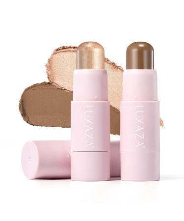 LUXAZA 2PCS Cream Contour Highlighter Stick Face Make up Kit  Creme Bronzer Foundation Shaping Trimming Stick Wand for Girls and Women  Brightens & Shades  Highlight ( Pearl ) 02H + Contour ( Matte ) 02C Medium-Brown/S... - Buy Online on GoSupps.com
