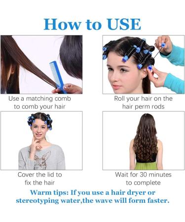 48 PCS Hair Perm Curlers Hair Perm Rods Hair Rollers Plastic Perming Rods with Steel Pintail Comb Cold Wave Rods for Salon Home Hairdressing Styling Tools (Blue) - Buy Online on GoSupps.com
