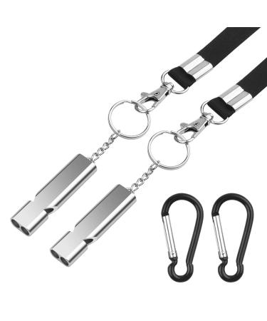 Bizoerade 2 pieces stainless steel emergency pipe double tubes high decibel signal pipe with lanyard and keychain for camping hunting sport dog training black
