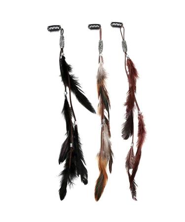 ICYANG Women Feather Hair Clips Handmade Boho Hippie Hair Extension with Clip Comb DIY Accessories Hairpin Headdress Set of 3
