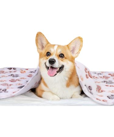 Pedgot Fluffy Dog Blankets with Paw Print - Set of 4 | Soft & Warm Pet Throw Blankets for Small Dogs & Cats | Brown/White/Pink | 24 x 16 & 30 x 20 Inches - Buy Online on GoSupps.com