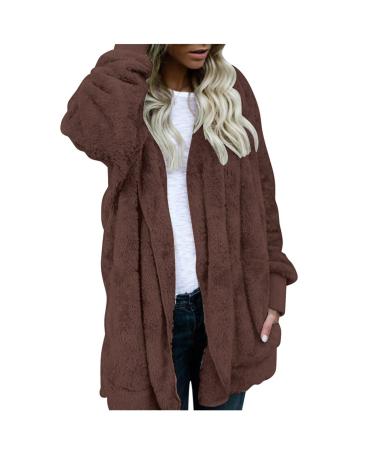 Hanxiulin fleece plush jacket fluffy warm zipper wool jacket ladies sweater fleece sweater basic hooded jacket bladder fleece jacket breathable -active coat outerwear coat winter jacket with hood 3xl coffee