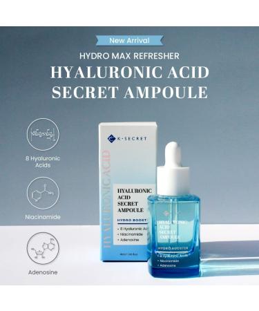 KSECRET Hyaluronic Acid Ampoule | Korean Skincare | 8 Types Hyaluronic Acid & Niacinamide for All Skin Types | 30ml Hydration from Sea Water - Buy Online on GoSupps.com