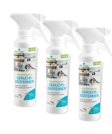 Homedica odor remover spray 3x250ml - vegan & made in Germany - microbiological enzyme cleaner for textiles upholstery & animal skins - against unpleasant smells
