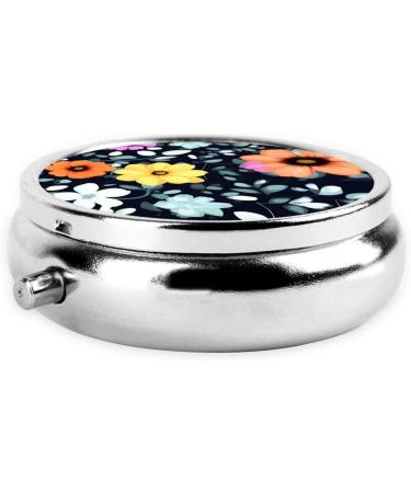 Beautiful Colourful Flowers Round Pill Box | 3-Compartment Portable Organizer for Travel & Purse - Buy Online on GoSupps.com