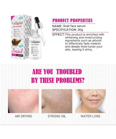 Snail Collagen Face Serum Regenerating Brightening Nourishing Serum Anti-aging Anti-wrinkle Deeply Moisturizing Essence Ideal for Fighting Acne Day and Night - Buy Online on GoSupps.com