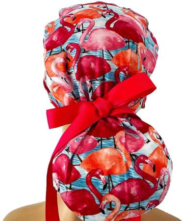 Watercolor Flamingo Scrub Cap | Bouffant Surgical Hat for Men & Women - Turn Up Ponytail Design. Perfect for Doctors, Nurses, and Healthcare Professionals - Buy Online on GoSupps.com