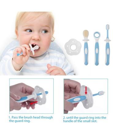 Teuopio Baby Tooth Care Set - Newborn & Toddler Toothbrushes Soft Brushes & Tongue Scrapers in Blue - Buy Online on GoSupps.com