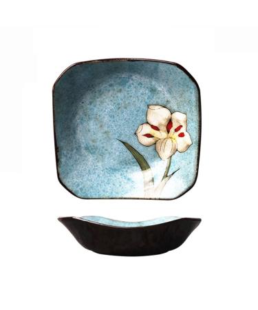 Dinner Plate Pasta Tableware Elegant Hand Painted Creative Ceramic Western Food Square Plate Unique Blue Green Daffodil Flower Pattern Home Kitchen Fruit Salad Dish C