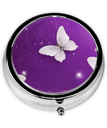 Purple Butterflies Mini Round Pill Box | 3 Compartment Travel Organizers | Portable Medicine Case for Home & Office - Buy Online on GoSupps.com
