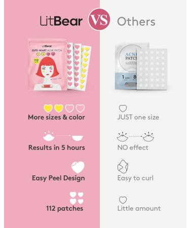 LitBear Acne Patch - Pink & Yellow Heart Shaped Hydrocolloid Pimple Cover (112 Patches) - Buy Online on GoSupps.com