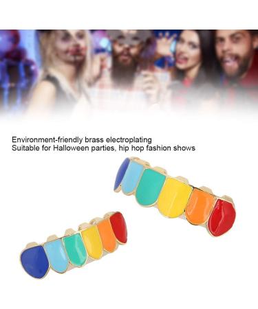 Verdant Touch Hip Hop Grillz Tooth Set - Shiny Multicolor Gold Halloween Accessories for Trendy Smile - Buy Online on GoSupps.com