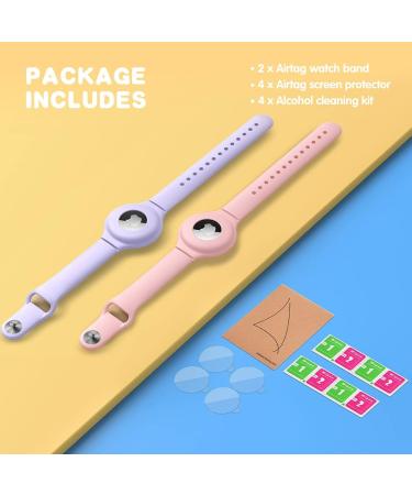 VEGO Kids AirTag Bracelet Set - 2 Silicone Watch Bands + 4 Anti-Scratch Films | Upgraded Metal Studs, Anti-Dropping Wristband | Pink & Purple - Buy Online on GoSupps.com