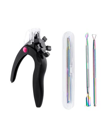 Nail Clippers for Acrylic Nails Nail Tip Cutter Acrylic Nail Clipper Stainless Steel False Nail Trimmer with Cuticle Pusher Cuticle Remover for Salon Home Nail Art Black