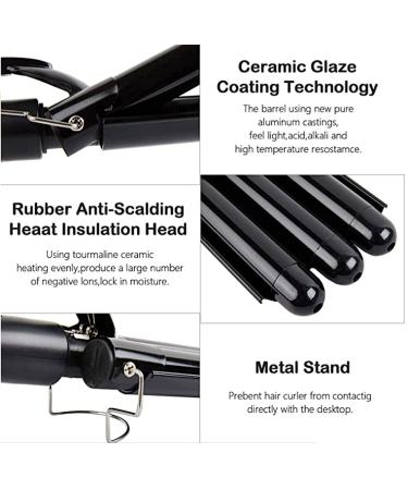 3 Barrel Curling Iron - Ceramic Hair Waver with Adjustable Temperature | Portable Black Hair Curler for Travel with Heat Resistant Glove - Buy Online on GoSupps.com