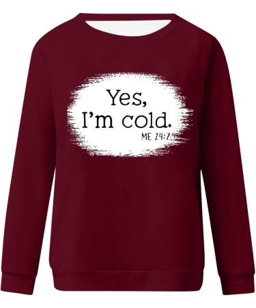 oelaio Womens Long Sleeve Sweatshirt Yes I'm Cold Me 24:7 Sweatshirts for Women Shirt Funny Graphic Tees Raglan Sleeve Hip Wine - Buy Online on GoSupps.com