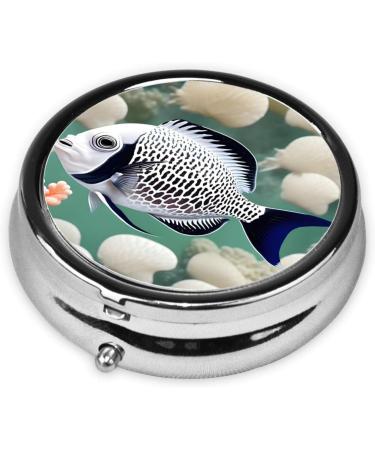 White Tropical Fish Round Pill Box - 3 Compartment Organizer | Portable Travel Pill Box for Easy Travel - Buy Online on GoSupps.com