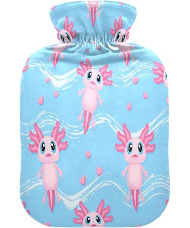 Cute Pink Axolotl Hot Water Bottle | 1L Winter Plush Cover | Hand & Feet Warmer for Kids & Adults - Buy Online on GoSupps.com