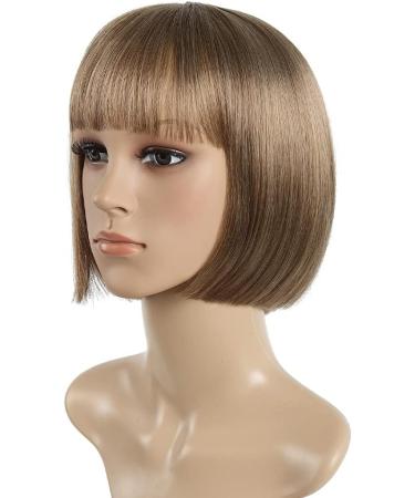 Bob Wig SYXLCYGG Brown Short Wigs With Bangs Flame Retardant 10"Straight Silky Fluffy Womens Hair Wigs Synthetic Black Girl Daily (Free Wig Cap) 10"Flame Retardant Wig-Ash Blonde - Buy Online on GoSupps.com