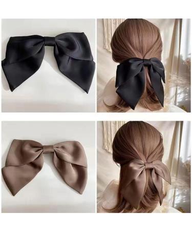 Silky Satin Ribbon Large Hair Bows Hair Barrettes French Bowknot Clips for Thick & Fine Hair - Women & Girls Accessories (Black Brown Khaki) - Buy Online on GoSupps.com